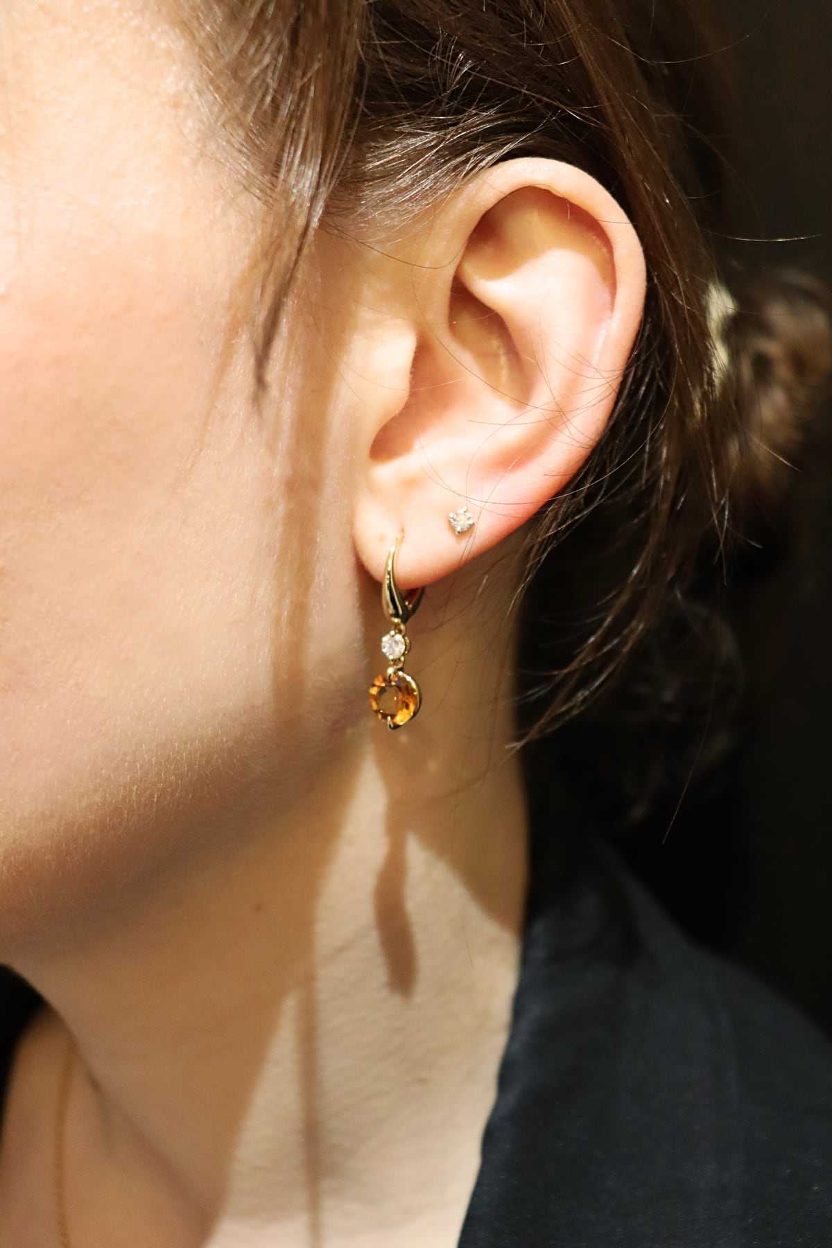 Citrine and Diamond Set Drop Huggie Style Earrings in 18k Yellow Gold from LeGassick Jewellery Gold Coast, Australia.