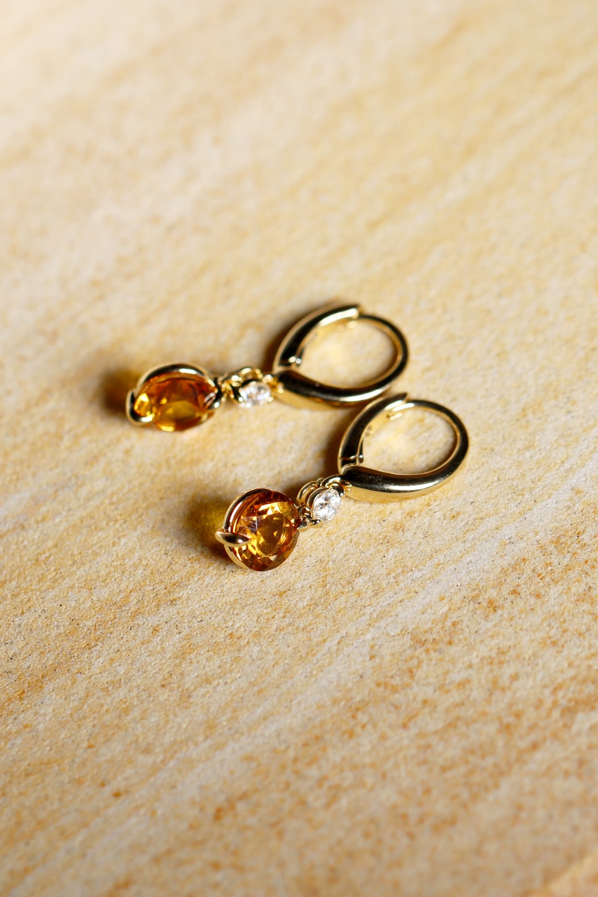 Citrine and Diamond Set Drop Huggie Style Earrings in 18k Yellow Gold from LeGassick Jewellery Gold Coast, Australia.