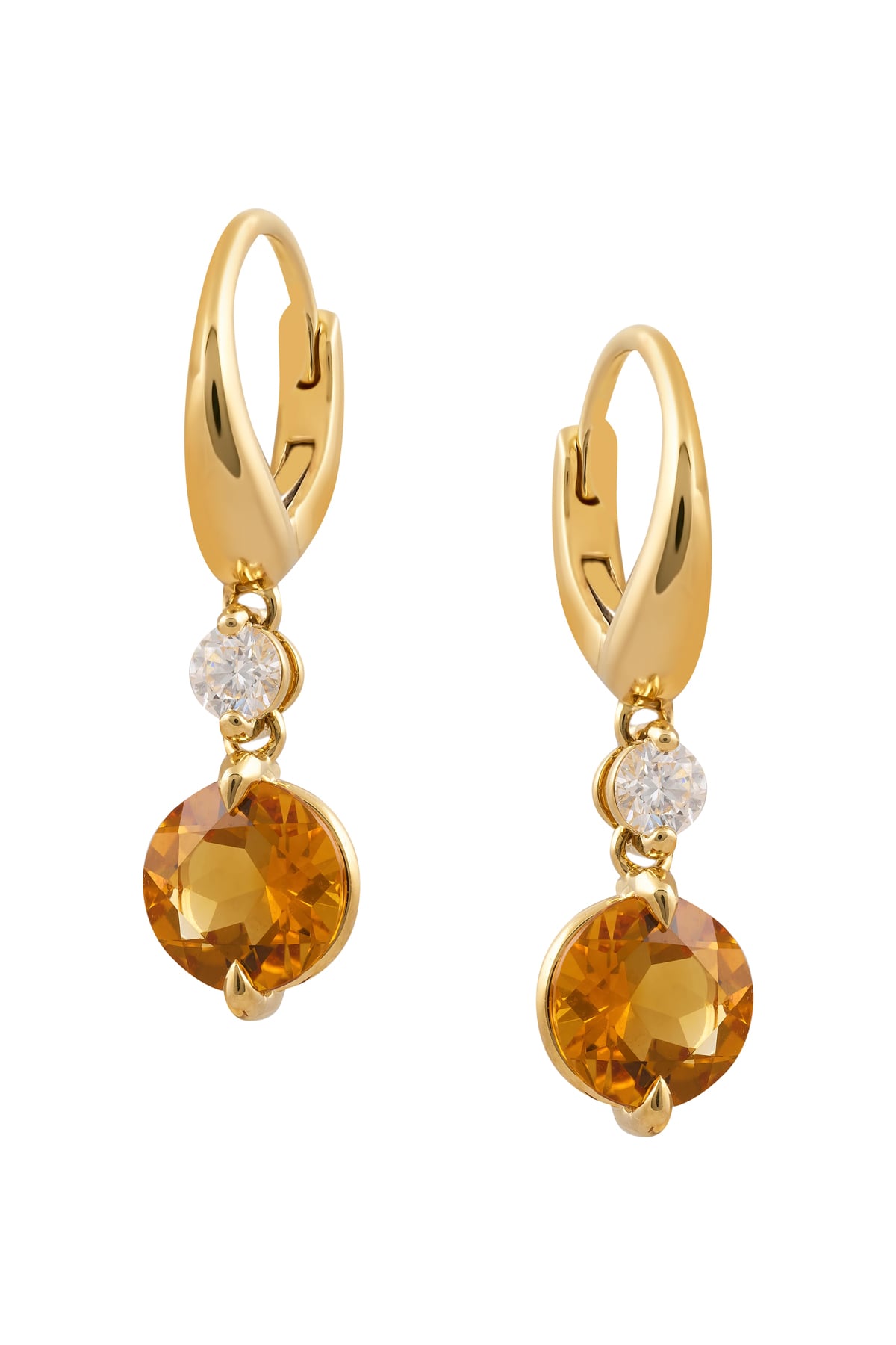 Citrine and Diamond Set Drop Huggie Style Earrings in 18k Yellow Gold from LeGassick Jewellery Gold Coast, Australia.