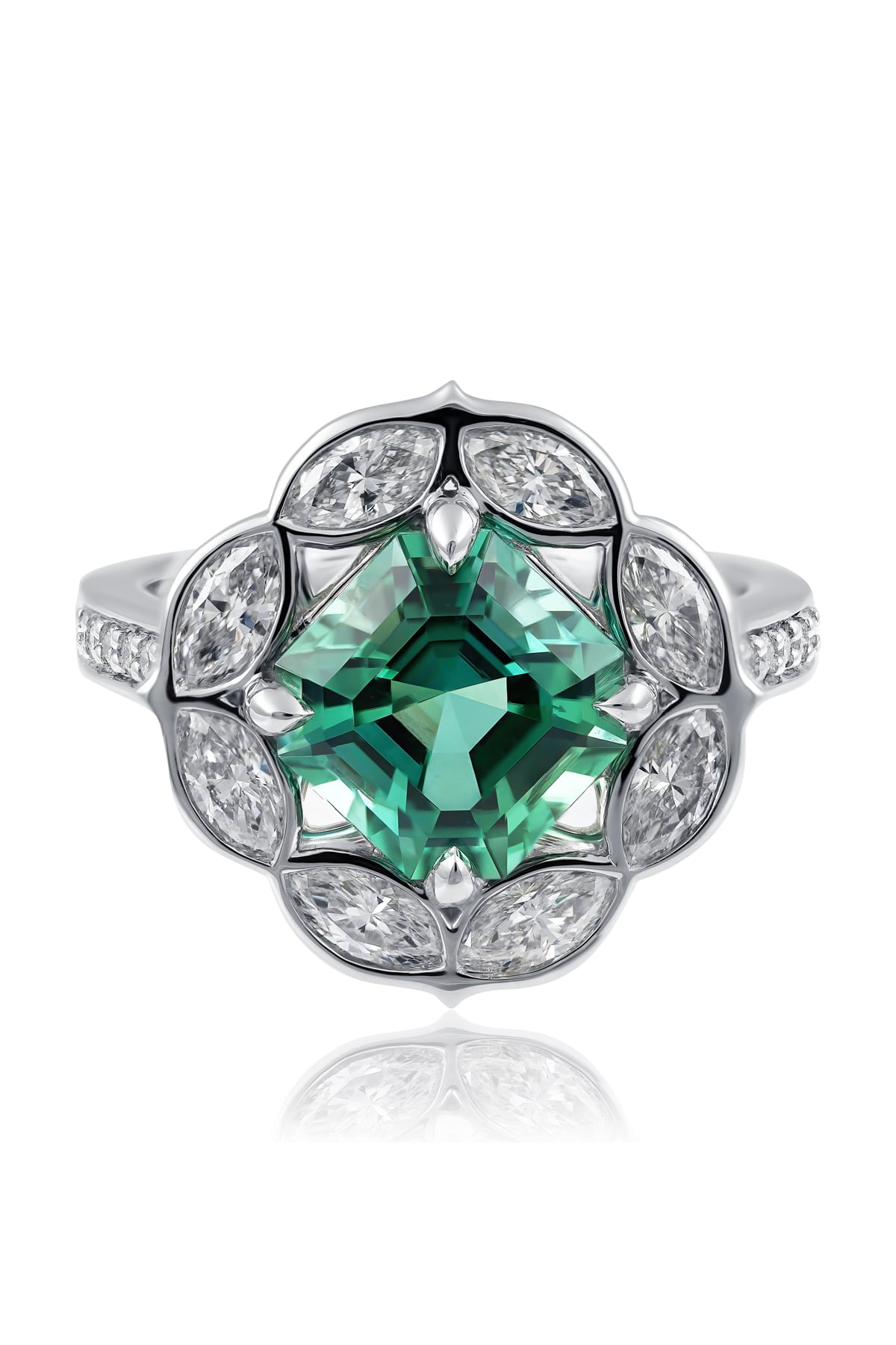 Exquisite 18ct White Gold Mint Tourmaline & Diamond Ring from LeGassick Fine Jewellery.