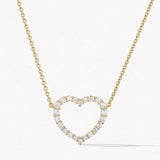 Heart-shaped diamond necklace on a white background
