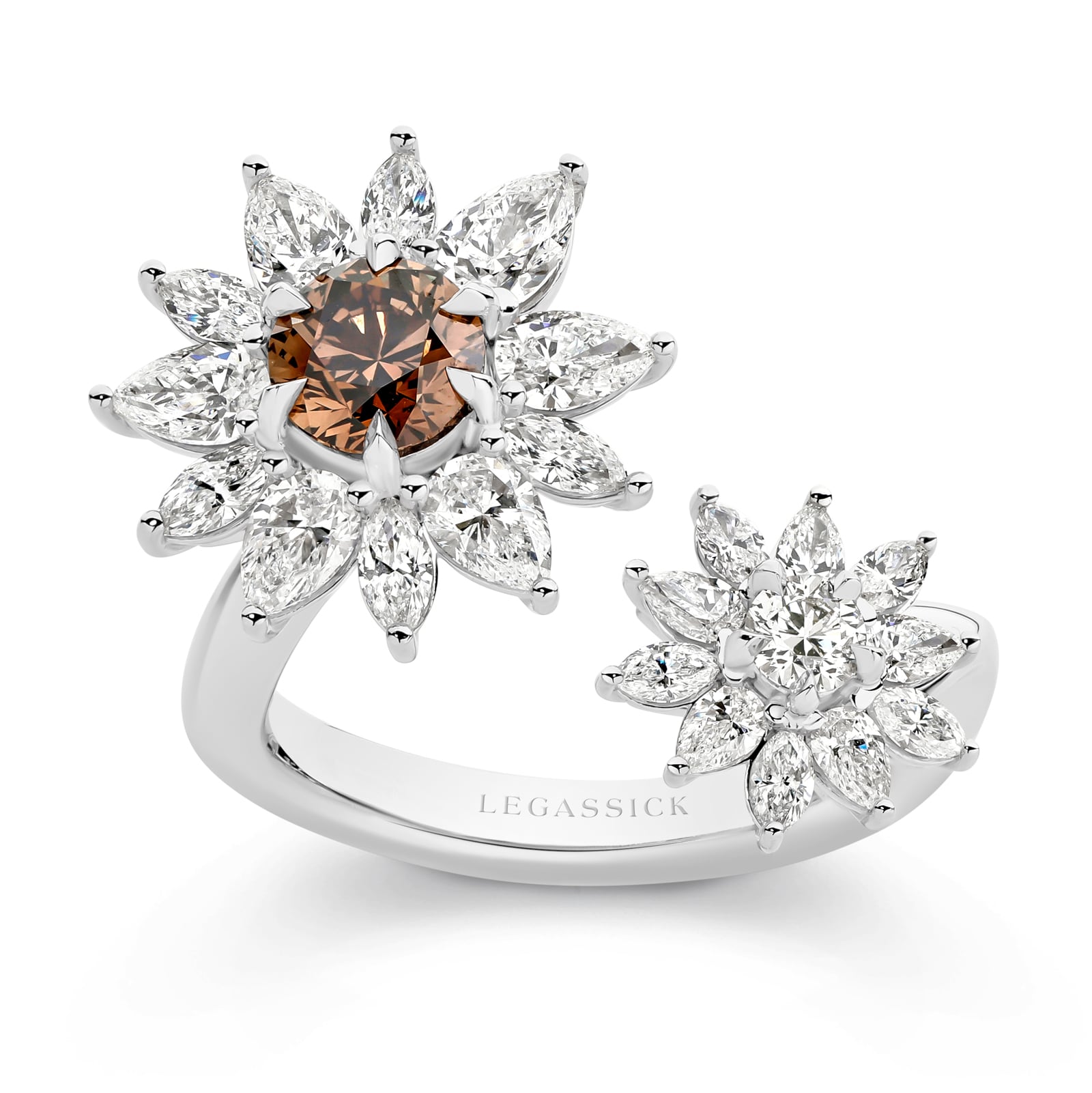 Lili Anne is a mesmerising Natural Cognac & White Diamond ring set in white gold. She was designed and handcrafted by LeGassick's Master Jewellers and a member of the Beyond Luxury Collection.