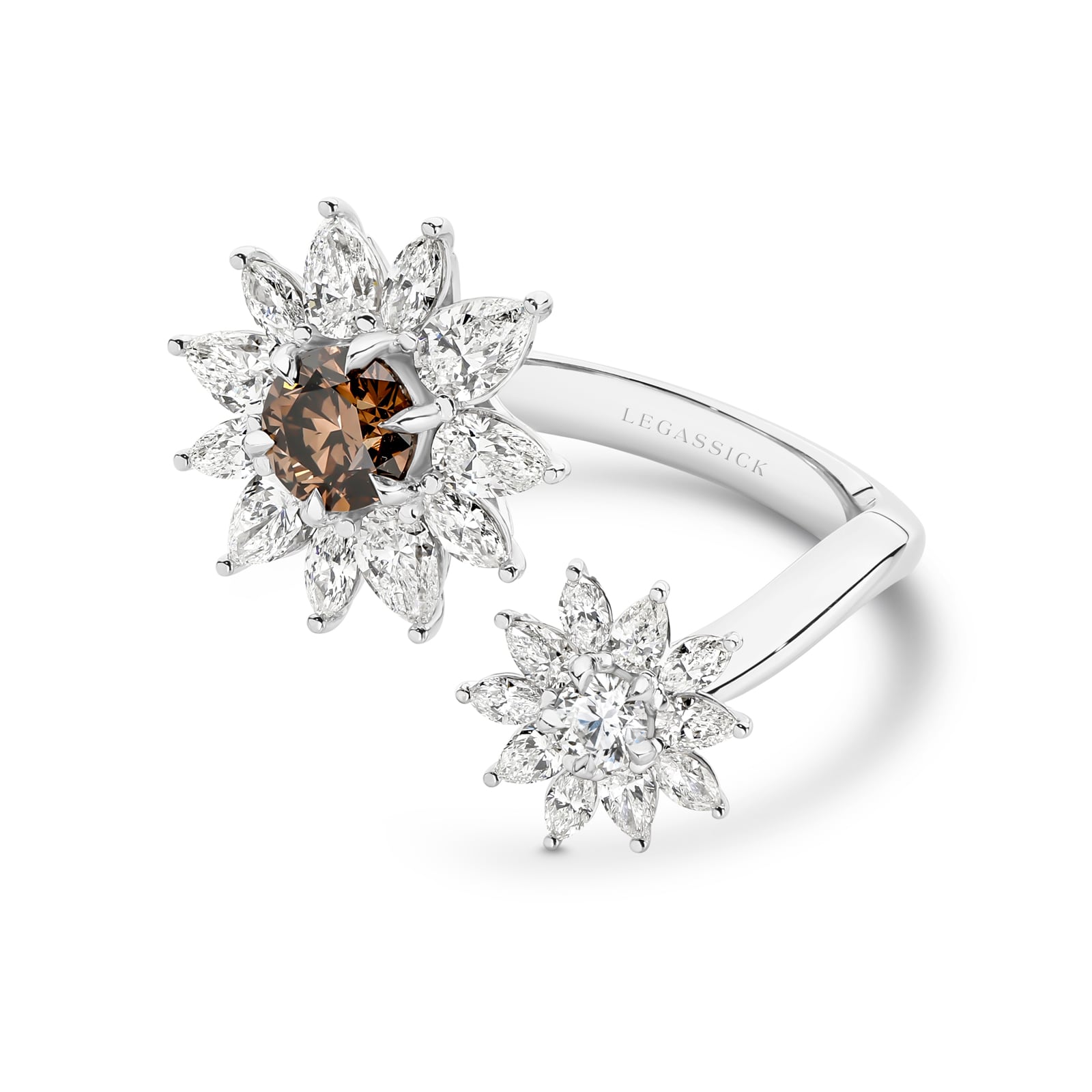 Lili Anne is a mesmerising Natural Cognac & White Diamond ring set in white gold. She was designed and handcrafted by LeGassick's Master Jewellers and a member of the Beyond Luxury Collection.