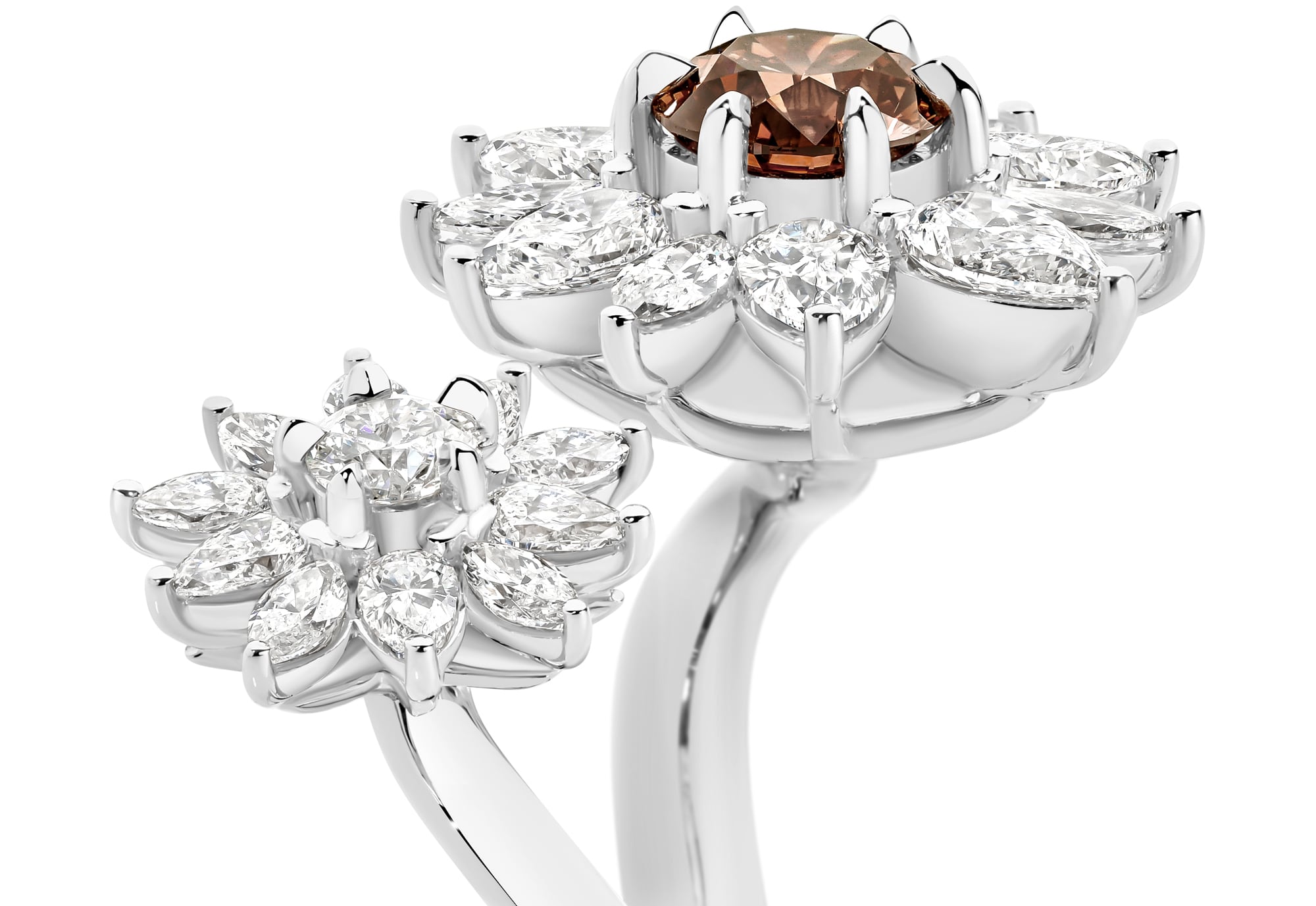 Lili Anne is a mesmerising Natural Cognac & White Diamond ring set in white gold. She was designed and handcrafted by LeGassick's Master Jewellers and a member of the Beyond Luxury Collection.