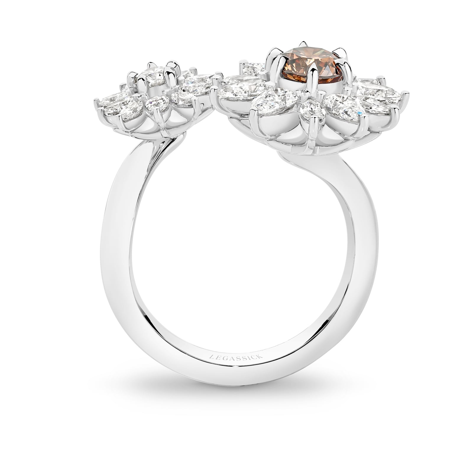 Lili Anne is a mesmerising Natural Cognac & White Diamond ring set in white gold. She was designed and handcrafted by LeGassick's Master Jewellers and a member of the Beyond Luxury Collection.