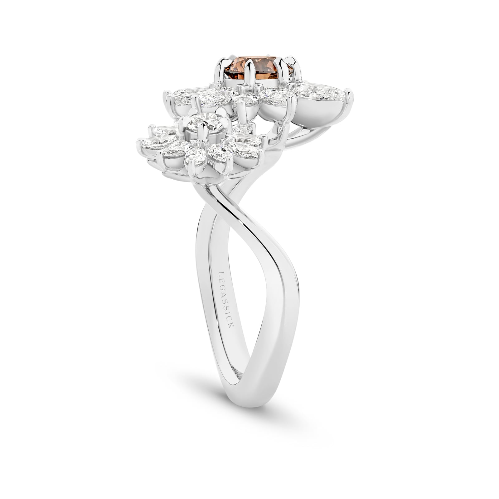 Lili Anne is a mesmerising Natural Cognac & White Diamond ring set in white gold. She was designed and handcrafted by LeGassick's Master Jewellers and a member of the Beyond Luxury Collection.