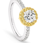 Lucy is a stunning 1 carat white diamond ring with a yellow diamond halo. Part of the Beyond Luxury Collection from LeGassick.
