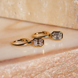 Magic Emerald Cut Diamond Set Drop Huggie Style Earrings in 18k Yellow Gold from LeGassick Jewellery Gold Coast, Australia.