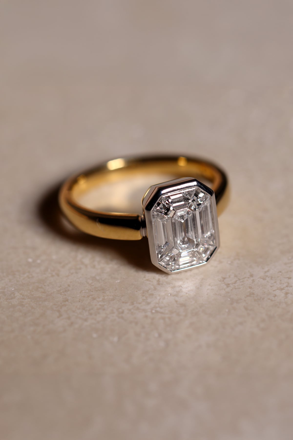 Magic Emerald Cut Diamond Set Ring in 18k Yellow and White Gold from LeGassick Jewellery Gold Coast, Australia.