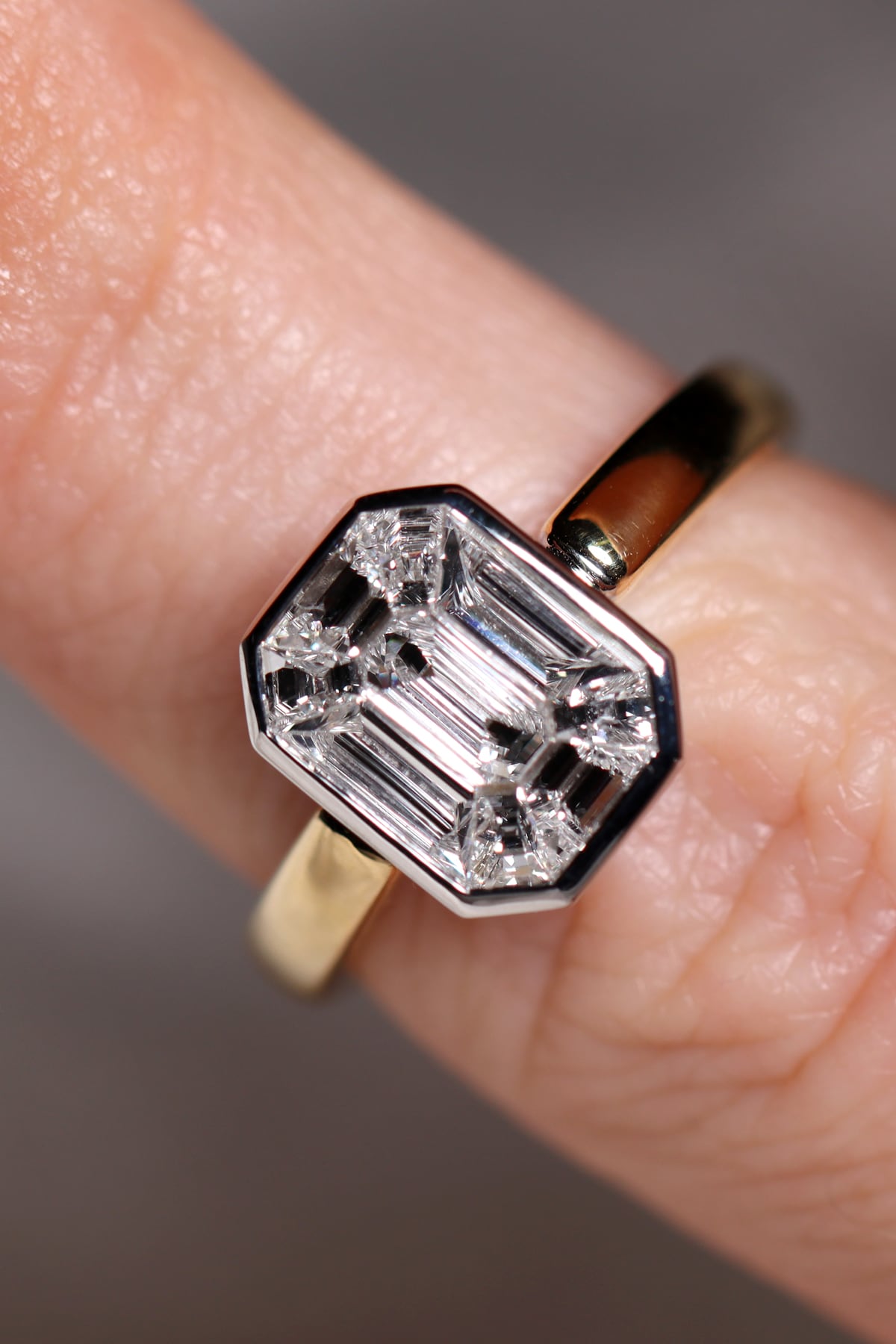 Magic Emerald Cut Diamond Set Ring in 18k Yellow and White Gold from LeGassick Jewellery Gold Coast, Australia.