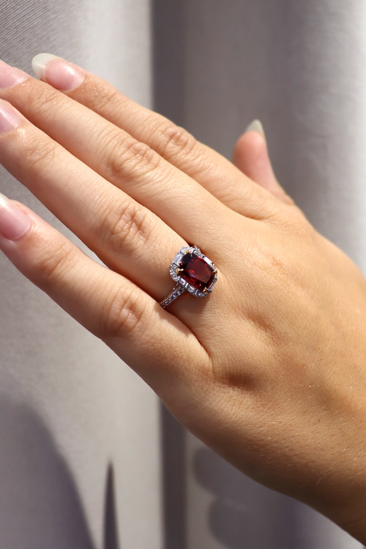 Malaya Garnet & Diamond Set Ring In 18K White & Rose Gold from LeGassick Fine Jewellery.