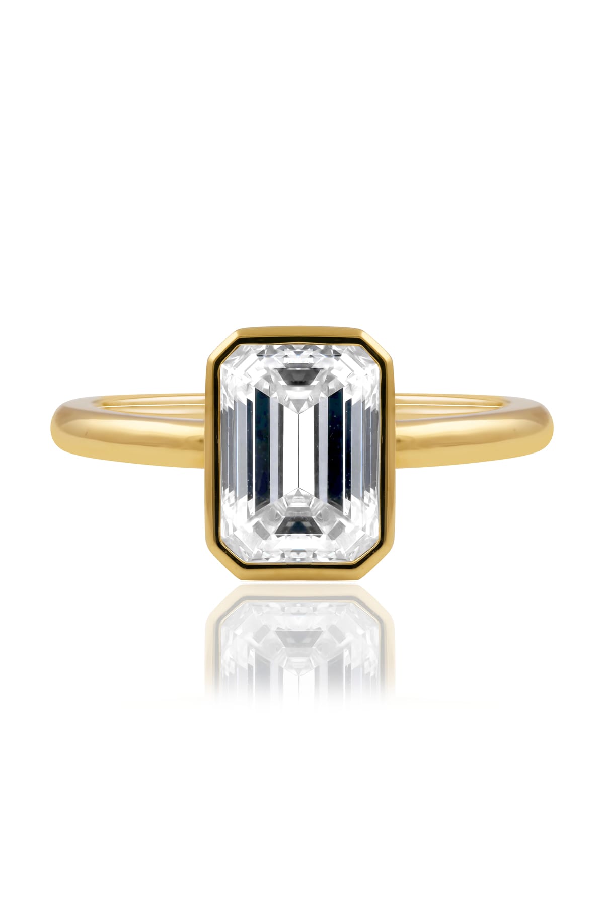 Margot... 2 Carat Emerald Cut Bezel Rubover Solitaire Lab Created Diamond Ring from The Madison Collection and exclusive to LeGassick.