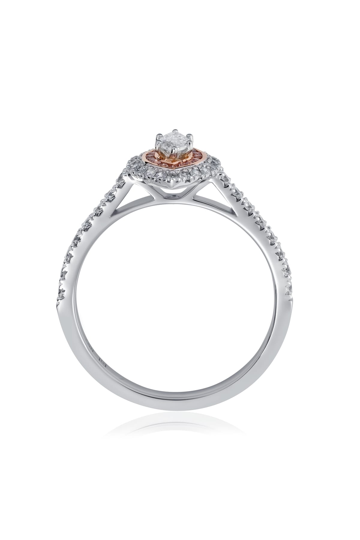 Marquise Diamond Halo Ring With A Halo OfArgyle Pink Diamonds from LeGassick.