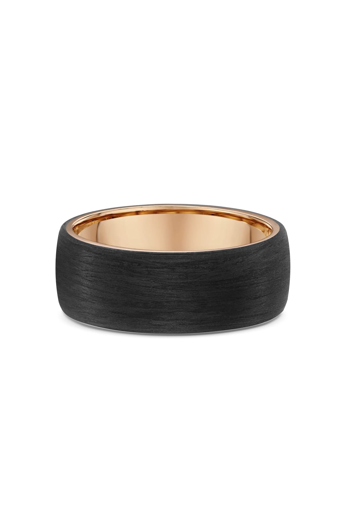Men's Carbon Fibre And Rose Gold Wedding Ring available at LeGassick Diamonds and Jewellery Gold Coast, Australia.