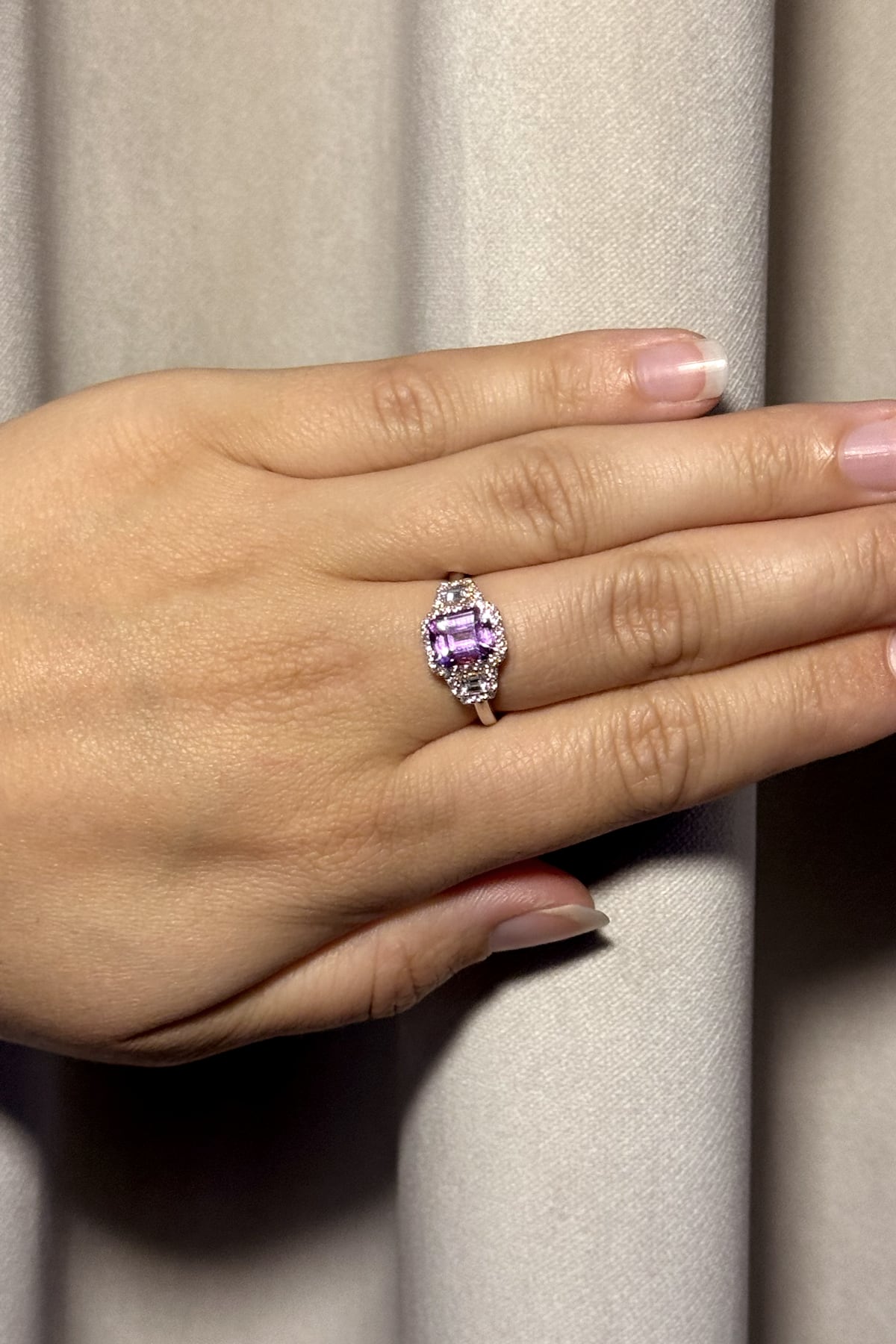 Natural 2.53ct Pink Sapphire and Diamond Halo Ring In 18ct White & Red Gold available from LeGassick Jewellery, Gold Coast, Australia. Showrooms at Pacific Fair and Runaway Bay Centre.