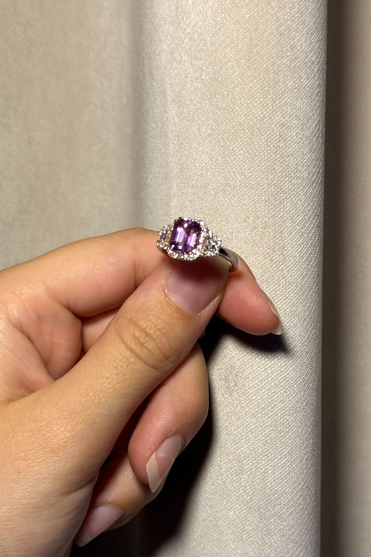 Natural 2.53ct Pink Sapphire and Diamond Halo Ring In 18ct White & Red Gold available from LeGassick Jewellery, Gold Coast, Australia. Showrooms at Pacific Fair and Runaway Bay Centre.