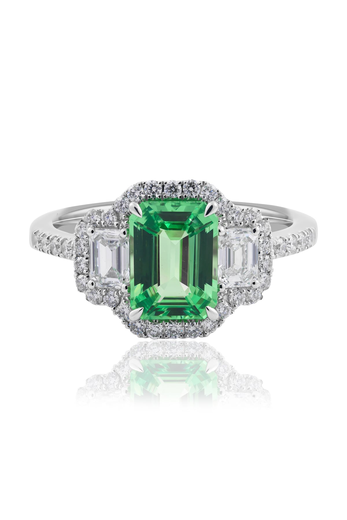 Natural Emerald Cut Tsavorite Garnet & Diamond Ring from LeGassick Jewellery.