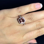 Padparadscha Tourmaline Halo Diamond Ring Set In 18ct White & Rose Gold available from LeGassick Jewellery, Gold Coast, Australia. Showrooms at Pacific Fair and Runaway Bay Centre.