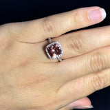 Padparadscha Tourmaline Halo Diamond Ring Set In 18ct White & Rose Gold available from LeGassick Jewellery, Gold Coast, Australia. Showrooms at Pacific Fair and Runaway Bay Centre.