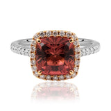 Padparadscha Tourmaline Halo Diamond Ring Set In 18ct White & Rose Gold available from LeGassick Jewellery, Gold Coast, Australia. Showrooms at Pacific Fair and Runaway Bay Centre.