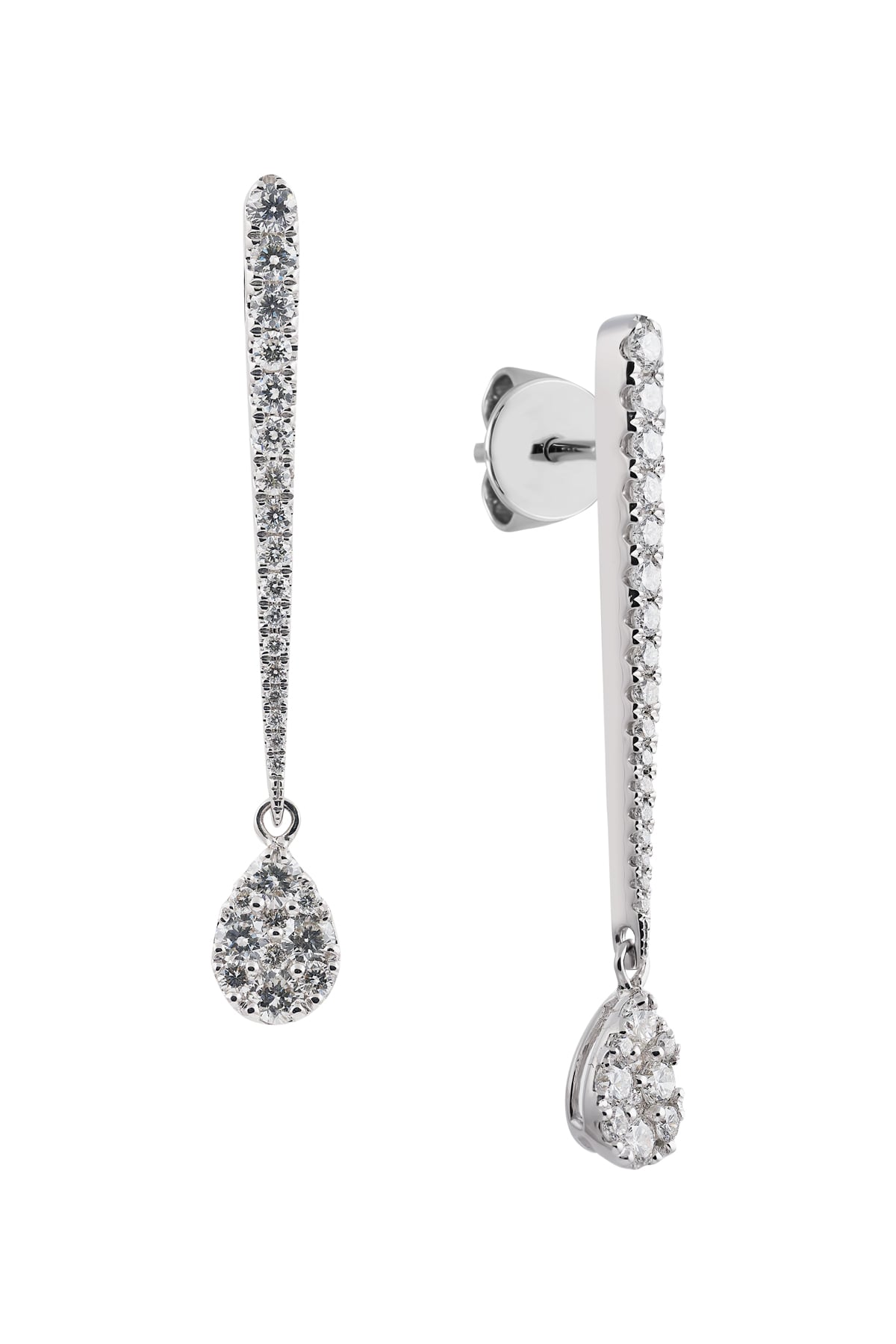 Pear Shaped Long Diamond Drop Earrings from LeGassick Jewellery.