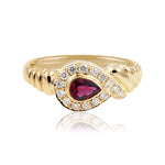 9 Carat Yellow Gold Pear Shaped Ruby Ring available at LeGassick Diamonds and Jewellery Gold Coast, Australia.