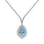 Aquamarine & Double Halo Diamond Pendant Necklet In 18ct White Gold from LeGassick