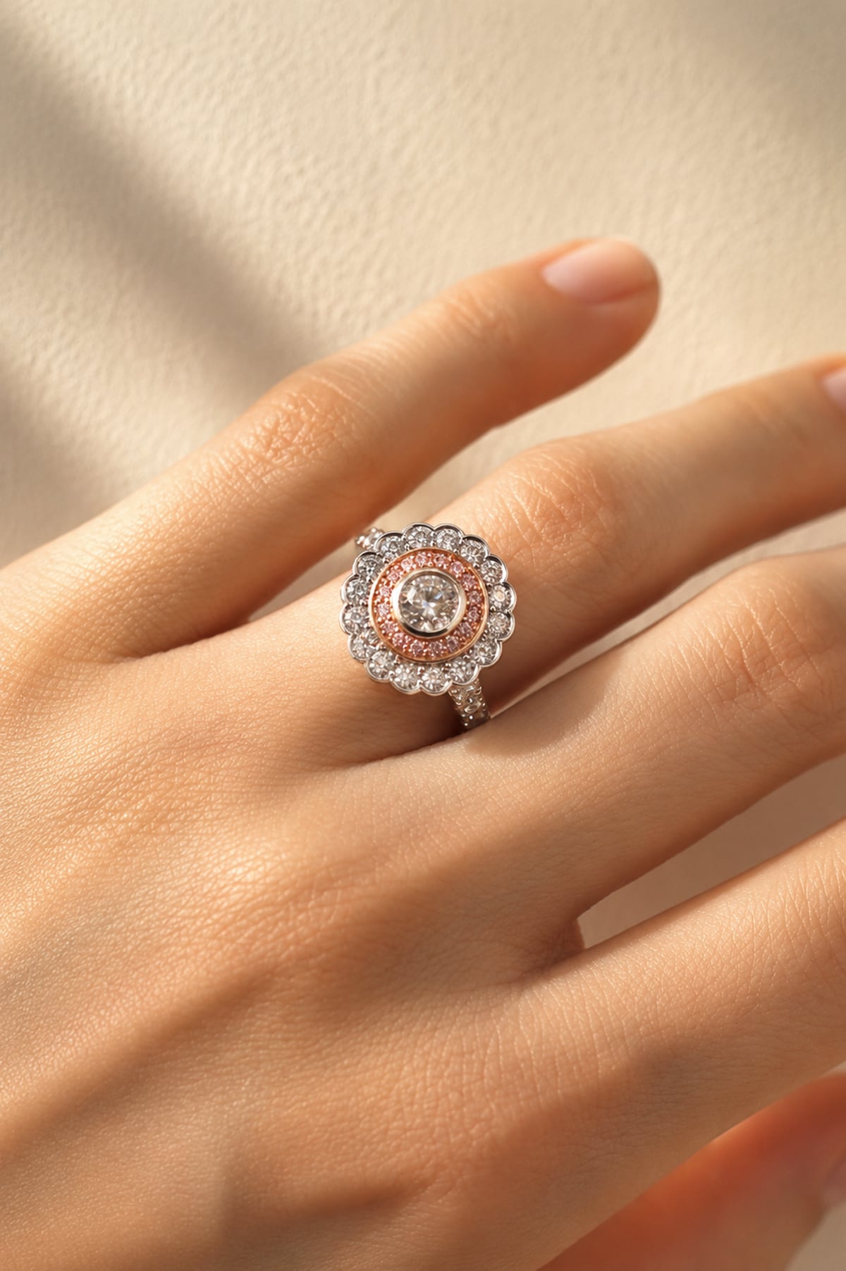 Pink & White Diamond Ring In White & Rose Gold from LeGassick Jewellery, Gold Coast, Australia.
