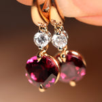 Rhodolite Garnet and Diamond Set Drop Huggie Style Earrings in 18k Rose Gold from LeGassick Jewellery Gold Coast, Australia.