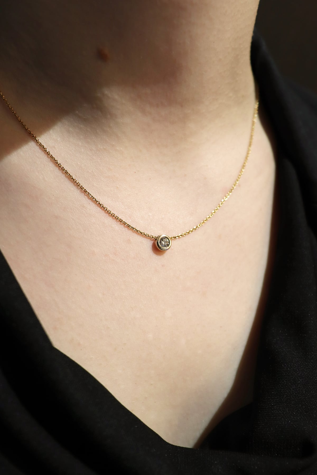 Round Brilliant-Cut Bezel Set Diamond Slider Pendant and chain in 9ct Yellow Gold from LeGassick Jewellery Gold Coast, Australia.