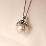 South Sea Pearl Pendant with Natural Sapphire & Diamonds in 18k White Gold from LeGassick Jewellery Gold Coast, Australia.