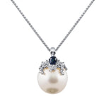 South Sea Pearl Pendant with Natural Sapphire & Diamonds in 18k White Gold from LeGassick Jewellery Gold Coast, Australia.