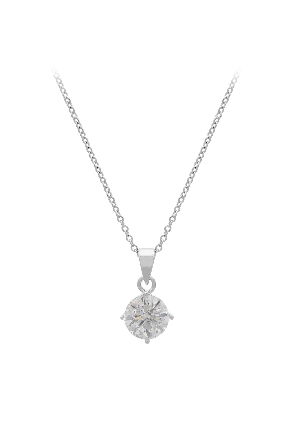 Sterling Silver 8mm 4 Claw Round Cubic Zirconia Pendant with Chain available at LeGassick Diamonds and Jewellery Gold Coast, Australia.