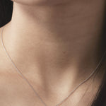 Close-up of a diamond necklace on a person's neck