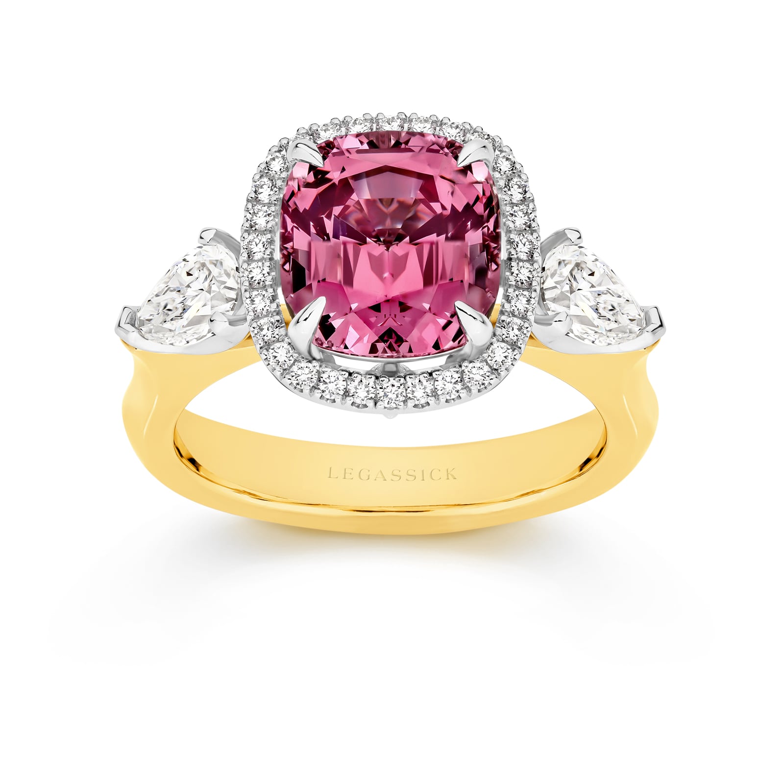 Victoria is a rare and highly desirable 4.16 carat pink Spinel and diamond ring. She was designed and handcrafted by LeGassick's Master Jewellers, Gold Coast, Australia.