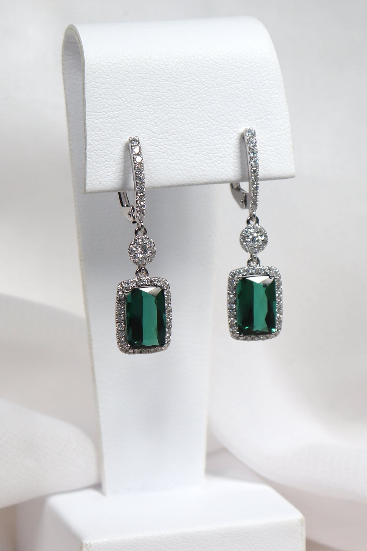 White Gold 3.62ct Green Tourmaline and Diamond Drop Earrings from LeGassick Jewellery, Gold Coast, Australia.