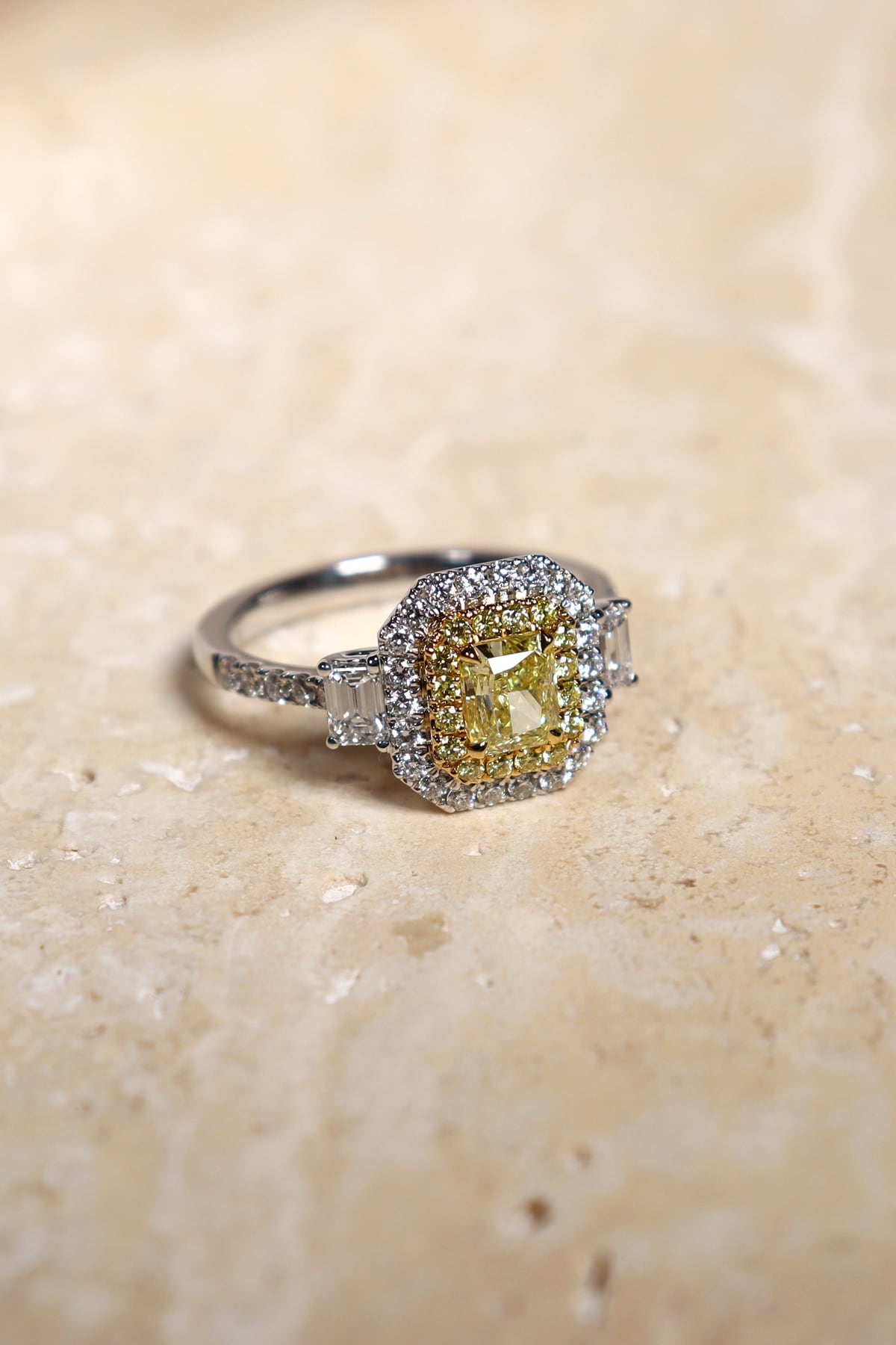 White and Yellow Gold Radiant Yellow Diamond Ring from LeGassick Jewellery, Gold Coast, Australia.