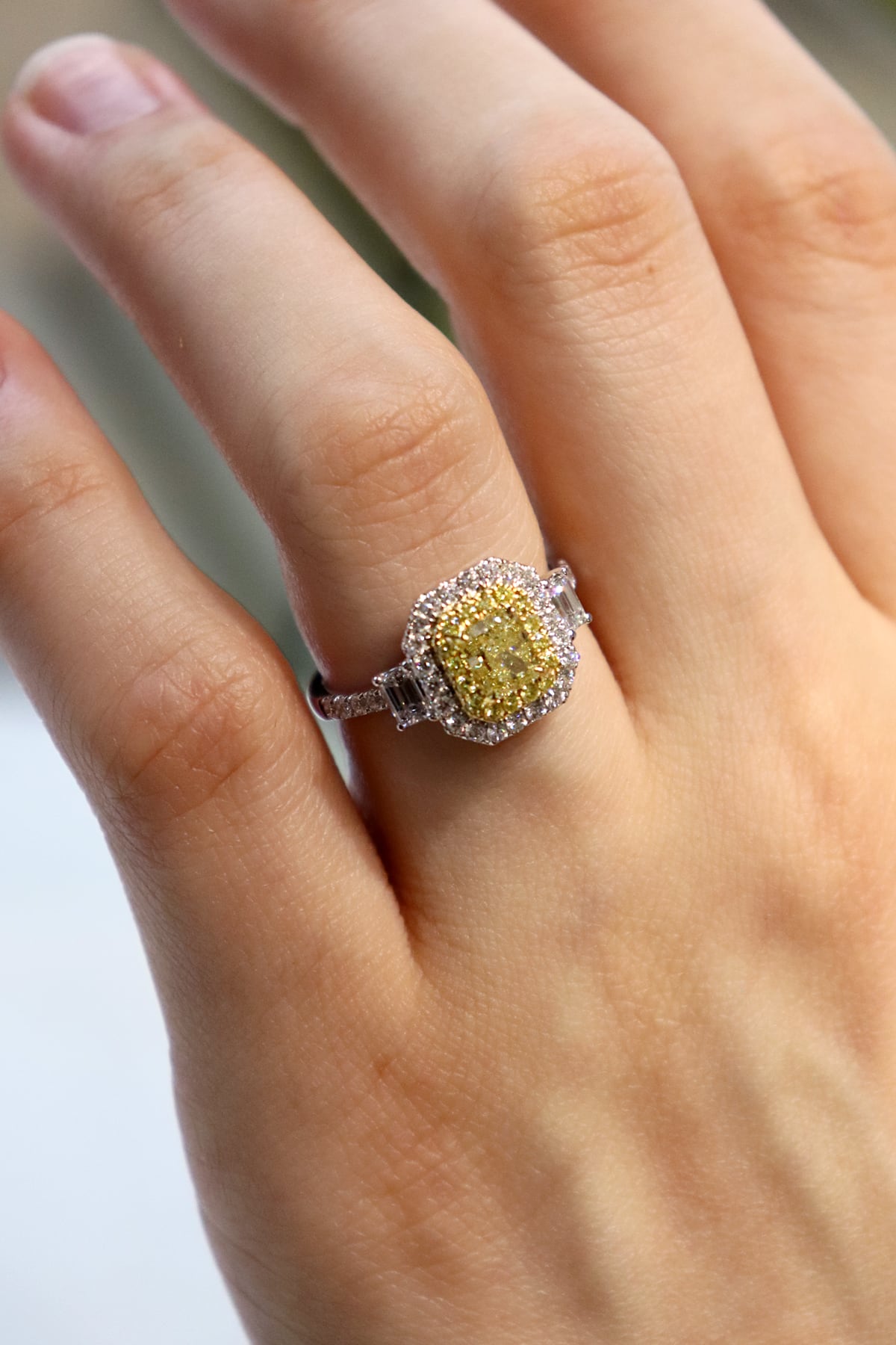 White and Yellow Gold Radiant Yellow Diamond Ring from LeGassick Jewellery, Gold Coast, Australia.