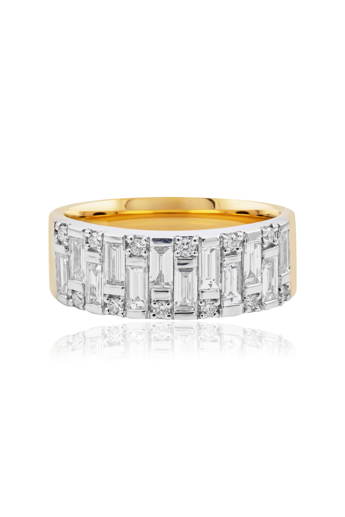 Wide Diamond Dress Ring In Yellow & White Gold from LeGassick.