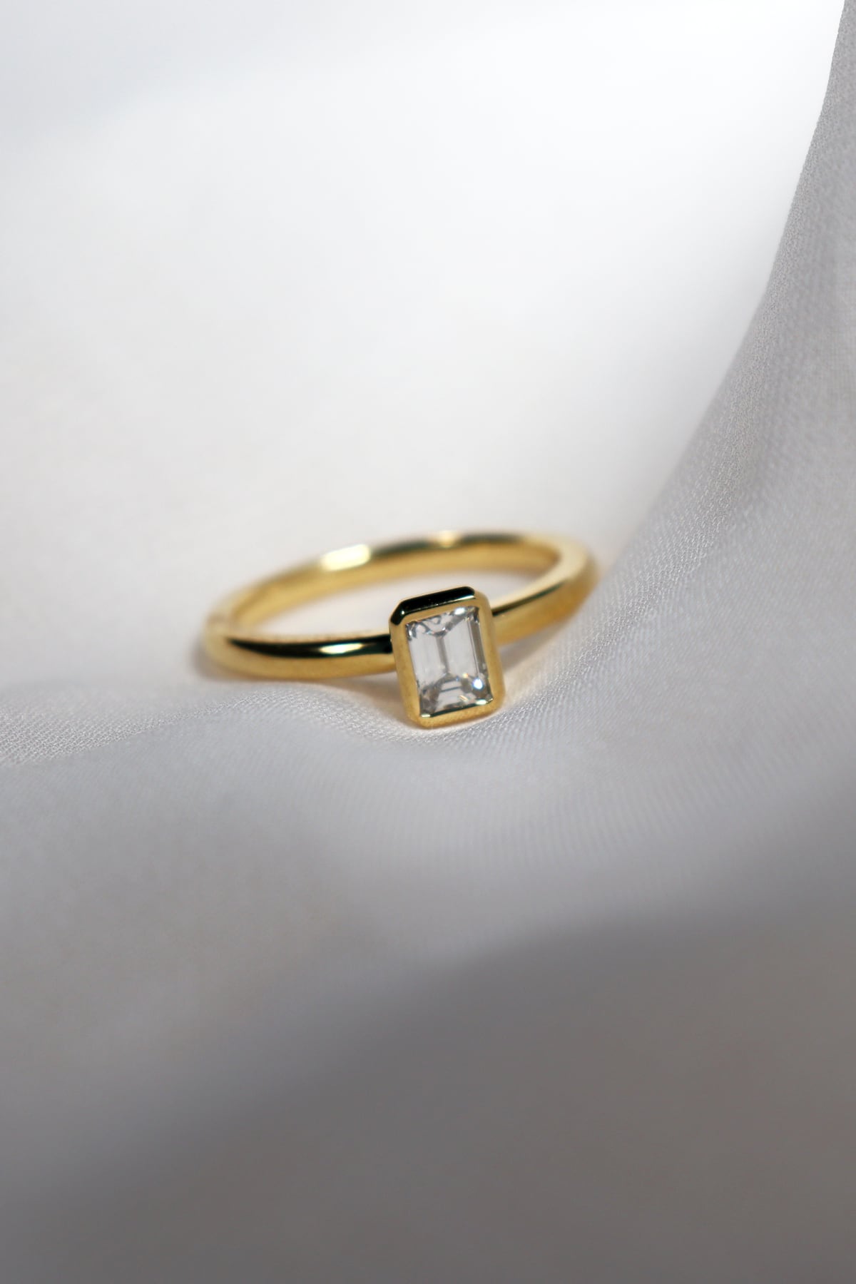 Yellow Gold 0.50 Carat Emerald Cut EVS1 Rubover Set Diamond Ring from LeGassick Jewellery, Gold Coast, Australia.