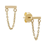 Yellow Gold Horizontal Plain Bar with Chain Drop Stud Earrings from LeGassick Jewellery, Gold Coast, Australia.