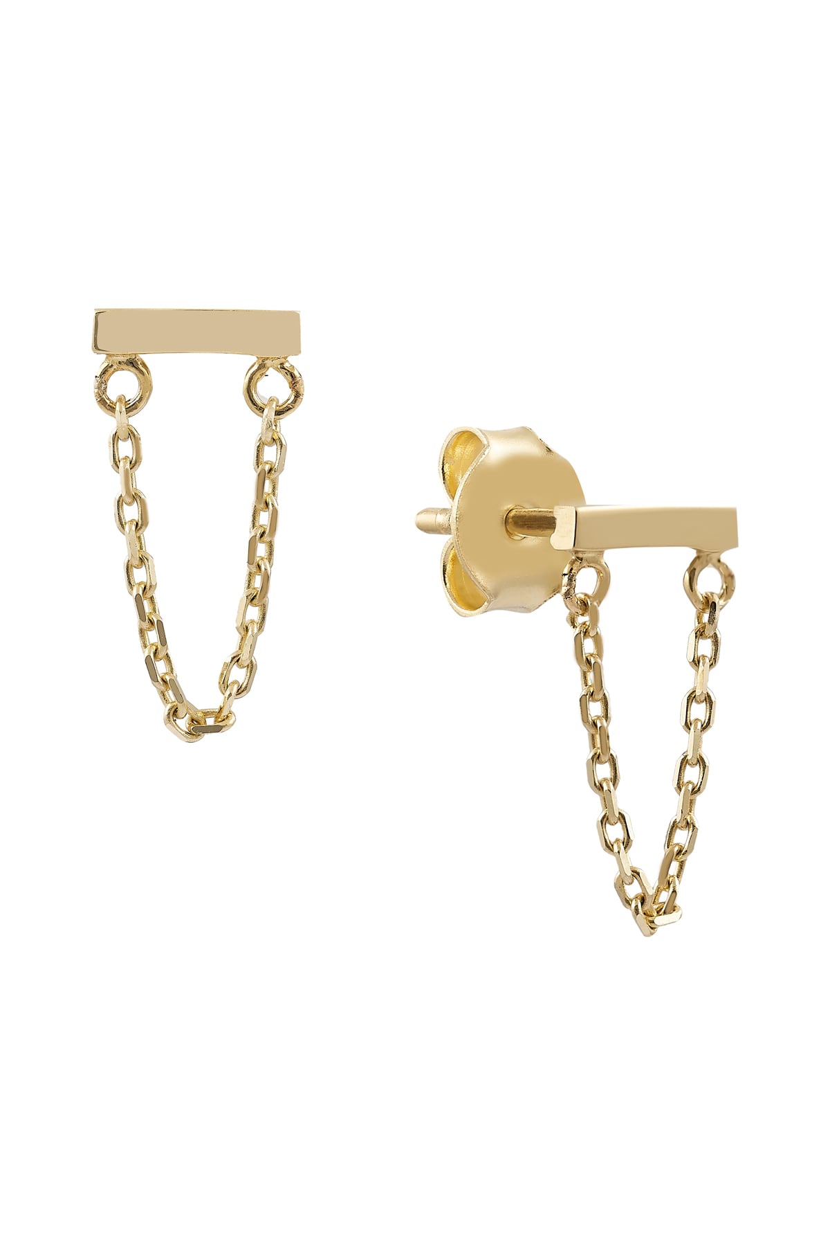 Yellow Gold Horizontal Plain Bar with Chain Drop Stud Earrings from LeGassick Jewellery, Gold Coast, Australia.