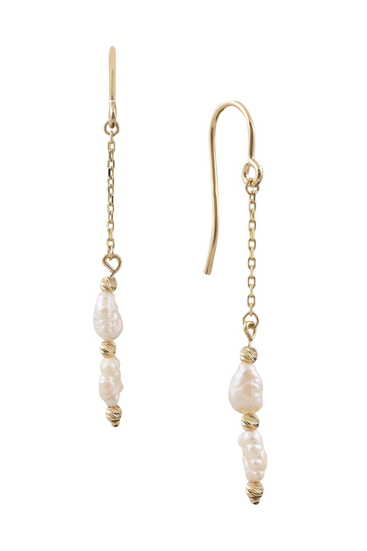 Yellow Gold Pearl Drop Earrings with Diamond Cut Drop and Shepherd Hooks from LeGassick Jewellery, Gold Coast, Australia.