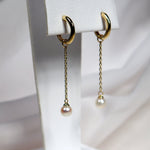 Yellow Gold Plain Huggie Earrings with Pearl Chain Drop from LeGassick Jewellery, Gold Coast, Australia.