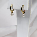 Yellow Gold Plain Huggie Earrings with Pearl Drop from LeGassick Jewellery, Gold Coast, Australia.