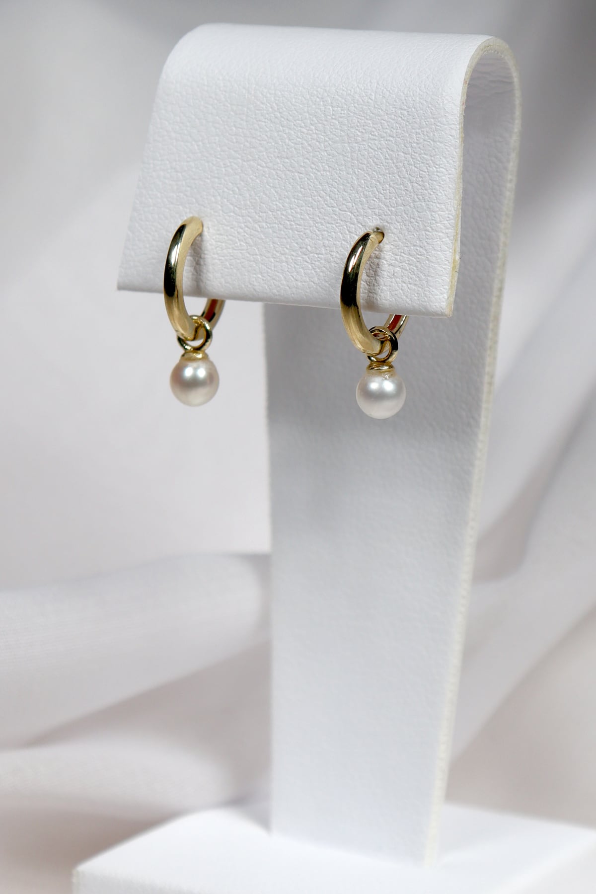 Yellow Gold Plain Huggie Earrings with Pearl Drop from LeGassick Jewellery, Gold Coast, Australia.