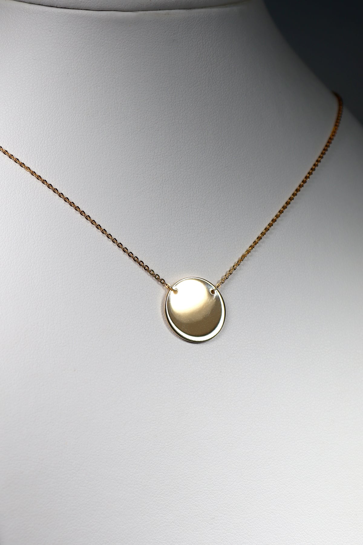 Yellow Gold Round 15mm Disc on 45cm Chain Necklet from LeGassick Jewellery, Gold Coast, Australia.