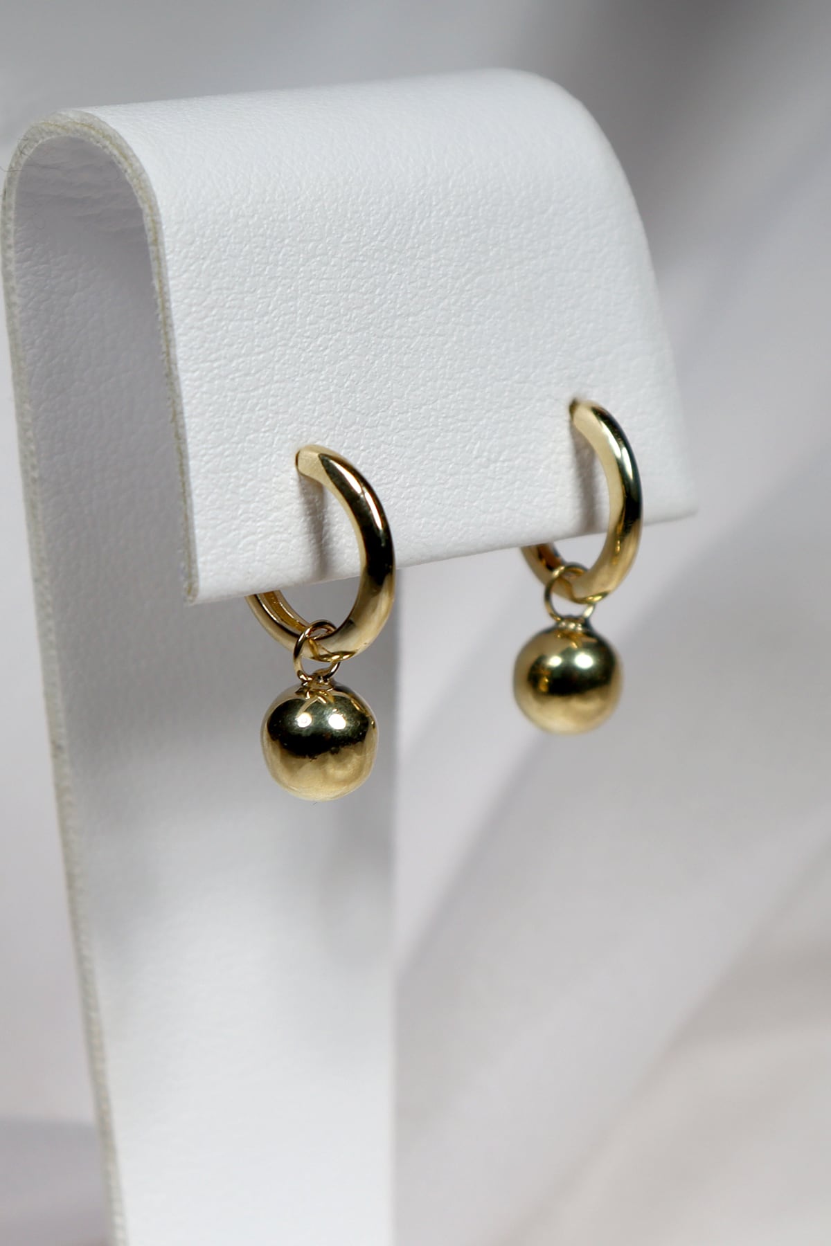 Yellow Gold Sliding Ball Drop on Plain Huggie Earrings from LeGassick Jewellery, Gold Coast, Australia.