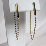 Yellow Gold Vertical Plain Bar with Chain Drop Stud Earrings from LeGassick Jewellery, Gold Coast, Australia.