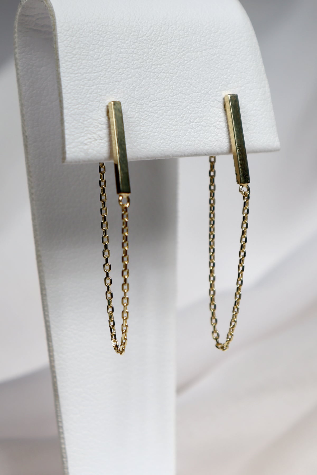 Yellow Gold Vertical Plain Bar with Chain Drop Stud Earrings from LeGassick Jewellery, Gold Coast, Australia.